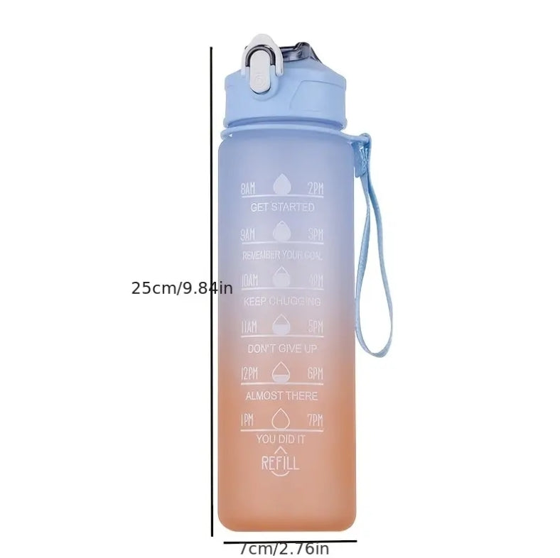 750 ml Kunststoff-Wasserflasche mit Farbverlauf, Strohhalm und Zeitmarkierung, auslaufsichere BPA-freie Flasche für Sport/Fitnessstudio/Reisen [25oz]